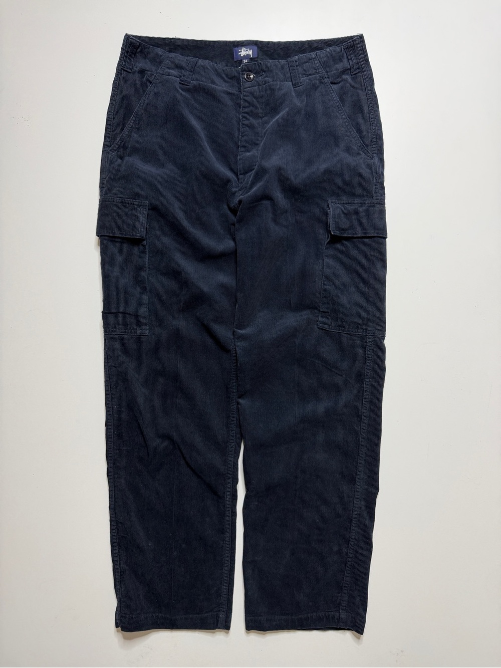 Vintage Stussy Corduroy Cargo Pants Mens W34 Black Relaxed Straight Y2K